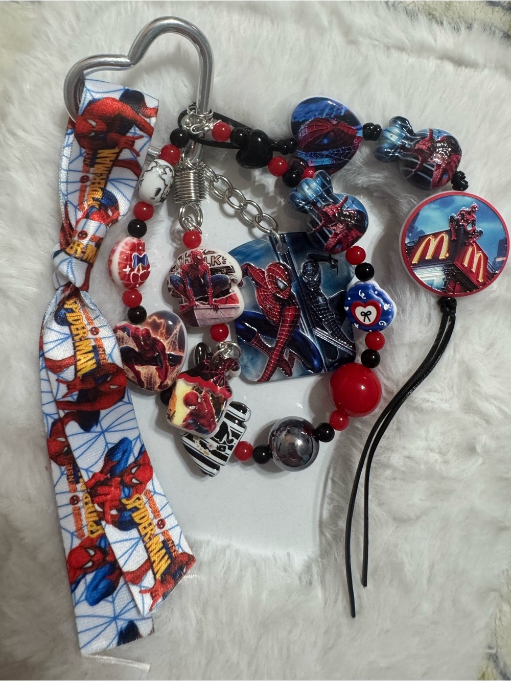 Spiderman Beaded Bag Charm- Red & Black